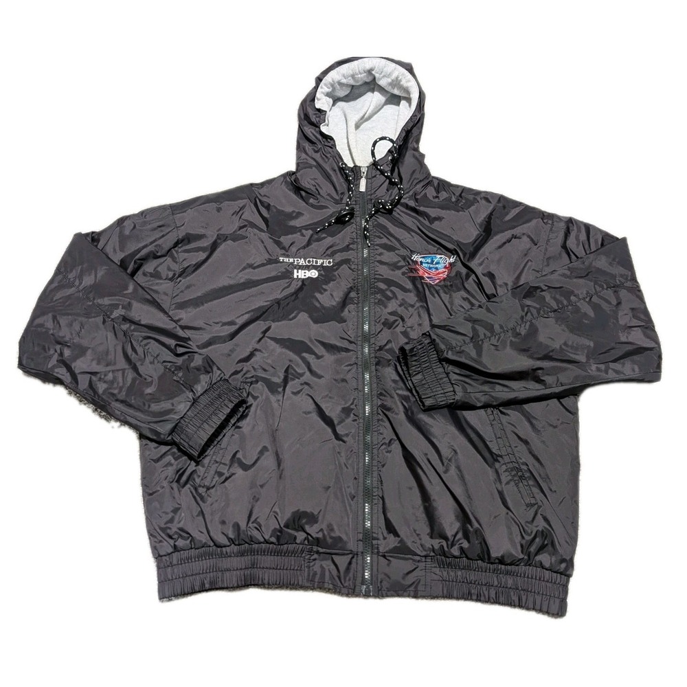 Holloway Mens Black‎ Nylon Full Zip Up Hooded Jacket Size Large HBO Patch